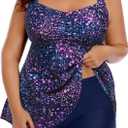 Aqua Eve Women Plus Size Tankini Swimsuits with Shorts Bathing Suits Two Piece Swimwear (22 Plus, Colorful Star)