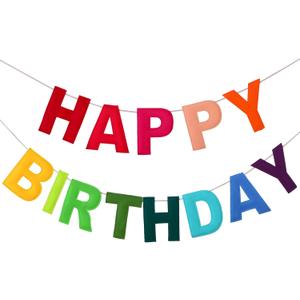 Mindsoft Felt Happy Birthday Garland Rainbow Banner Reusable Happy Birthday Sign Party Supply for Party Decor(Rainbow Color,Normal)