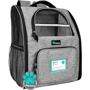 PetAmi Dog Backpack Carrier for Small Large Cat, Pet, Puppy, Ventilated Pet Hiking Backpack Travel Bag, Airline Approved Cat Backpack Carrier, Camping Biking Dog Bag Up to 18lbs Pet, Grey (Heather Gray)