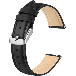 BISONSTRAP Elegant Leather Watch Straps, Quick Release, Watch Bands for Women and Men, 18mm, Black (Silver Buckle)
