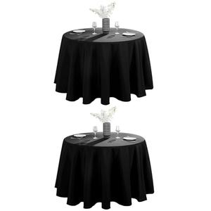 VidaFete 2 Pack 108inch Round Tablecloth Polyester Table Cloth, Stain Resistant and Wrinkle Polyester Dining Table Cover for Kitchen Dinning Party Wedding Round Tabletop Buffet Decoration (Black)
