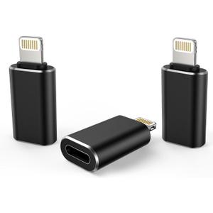 TechMatte Female USB C to Male Lightning Adapter 3 Pack 2.2A Charging Data Transfer, Compatible with iPhone 14, 13, 12, 11 Xs SE iPad iPod AirPods, Not for Audio Headphones/OTG Android Anti-Lost Black