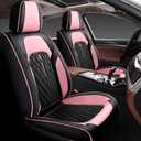 SKUYO Comfortable Leather Auto Car Seat Covers Front & Rear Seat Protector Fit Sedan SUV 5 Seats Full Set Universal Fit. (Black & Pink)