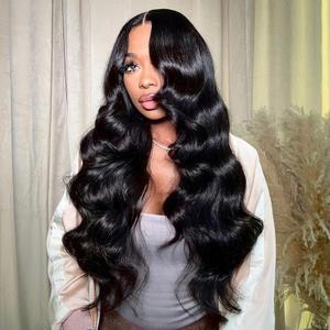 TESLAL Black Pre Cut Lace Wear and Go Body Wave 6X6 HD Lace Wigs 260% Density Premium Fiber and Human Hair Blend Wig By Crafted Technology Glueless Wig 30Inch (30 Inch, black color)