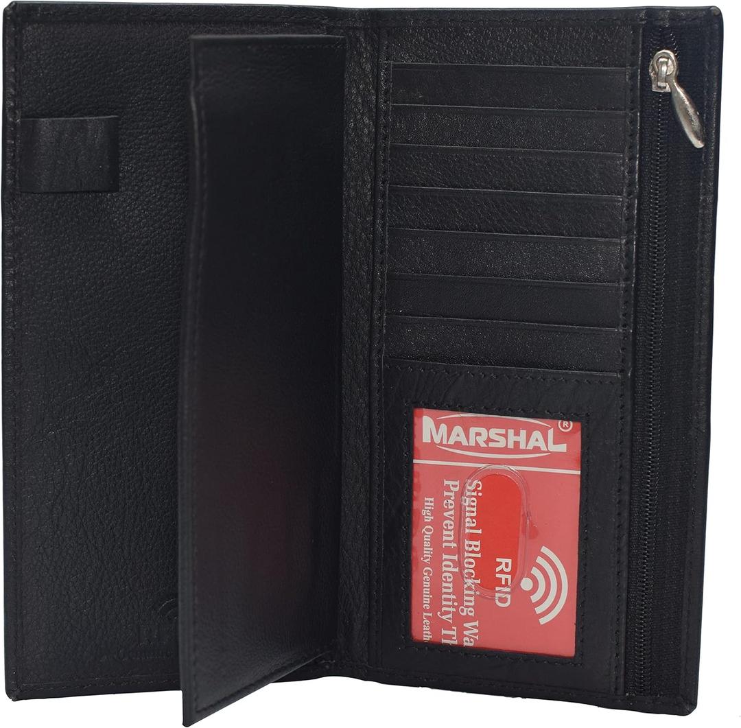 Marshal Genuine Leather Checkbook Cover Wallet Organizer with RFID Protection (Black)