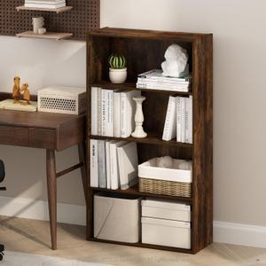 Furinno Simple Book Shelf, 4-Tier Bookshelf, Bookcase with Open Shelf, 9.4 x 23.6 x 41.7, for Living Room, Bedroom, Home Office, Amber Pine, 4-Tier, Standard