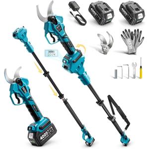 SEESII 2-in-1 Pole Pruning Shears, 1.6" Cutting Diameter Cordless Electric Pole Pruners, Brushless Motor, Dual 4.0Ah Batteries, Extra SK5 Blade, 4 Modes Adjustable Branches Cutter for Tree & Flower