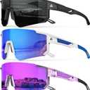 Polarized Sports Sunglasses for Men, UV400 Protection Mens Sunglasses Wrap Around Sun Glasses for Cycling Running (Crystal Grey/Matt White Drak Blue/Crystal Purple)