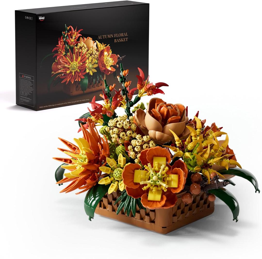 Nifeliz Floral Basket Building Set for Adults, Fall-Inspired Flower Arrangement Decor Kit, Seasonal Home or Office Display, Mindful Gift Idea (1,284 PCS, NF10325)