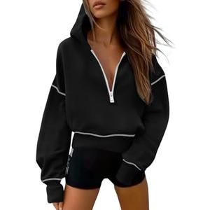 PRETTYGARDEN Women's 2025 Fall Hooded Sweatshirts Long Sleeve Half Zip Cropped Hoodies Pullover Winter Fashion Clothes M