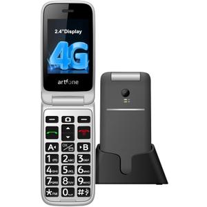 artfone G3 Flip Phone Unlocked for Seniors, 4G Volte Basic Phone, 2.4" Screen, SOS Button, Speed Dial, Hans-Free, Big Buttons, Bluetooth, Camera, FM Radio, Charging Dock, Voice Time, Dumb Phone, Gray