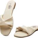 Trary Women's Leather Slides, Comfortable Memory Foam Sandals, Fashion Flat Summer Sandals, Beige, Size 7 (10)