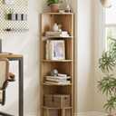 Corner Shelf, 5 Tier Corner Bookshelf, Display Corner Shelf Stand with Storage Rack, Wall Corner Bookshelf for Living Room, Bedroom, Office, Oak