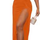XinFSh Women's Two Piece Skirt Sets Summer Beach Vacation Outfits Sexy Asymmetrical High Slit Night Out Dress Set (Orange, L)
