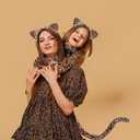 Cheetah Costume for Women Adult, Cheetah Ears Headband, Leopard Ears and Tail, Bow Tie Set, Animal Ears Accessories for Halloween, Cosplay, Party Dress Up