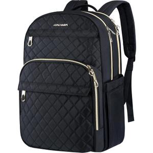 KROSER Laptop Backpack 15.6 Inch Stylish Daypack with USB Charging Port, Water-repellent Nylon Backpack Backpack for Travel/Business/Women/Black