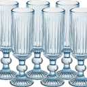 Colored Champagne Flutes Set of 6,5 OZ Elegant Striped Colored Wine Glasses,6 PCS High Transparency Glass Goblets for Wine Wedding Party Bar Drinking Cups Fancy Glasses and Gift Blue