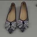 Women's Pointed Toe Flats Diamond Bow Sequin Comfortable Slip On Flats Light Weight Dress Shoes (8.5, Dark Blue)