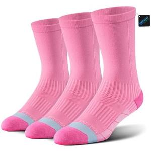 BRISIRA Coolmax Bamboo Viscose Compression Running Crew Socks Women Moisture-Wicking Anti-Blister Cooling Athletic Mid Calf, Pink, size M
