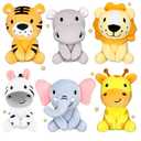 Aoriher 6 Pcs Mini Stuffed Forest Animal Bulk Jungle Plush Animal 4 Inch Plush Elephant Lion Tiger Giraffe Panda for Baby Shower Christmas Birthday Gift Stuffer Themed Party Decoration(Lovely