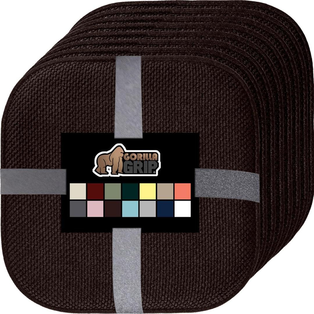 GORILLA GRIP Chair Cushions, Set of 8, 16x16, Memory Foam Pads for Dining Room, Kitchen Table, Office Desk, Rocking Chairs, Stay in Place Backing, Comfortable Microfiber Seat Cover Pad Cushion, Brown