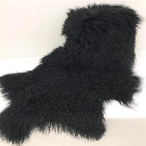 Genuine Tibetan/Mongolian Lambskin Sheepskin Hide Pelt Throw Area Rug Plate Wool Carpet Real Sheep Fur in Bedroom, Living Room 3.5x2Ft (Black)