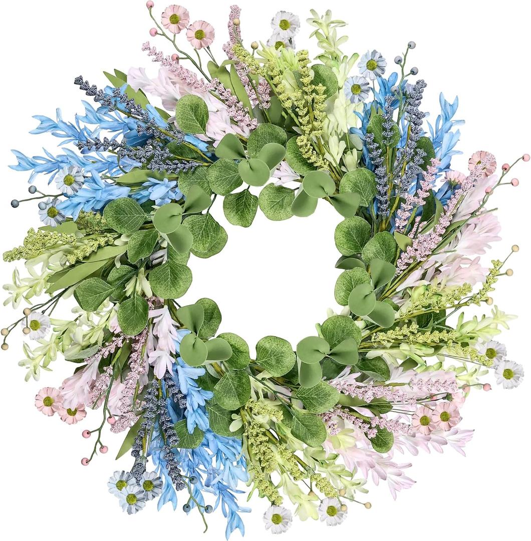 Wreaths for Front Door, 26 Inch Macaron Forsythia Floral Wreath | Summer Spring Door Wreath for All Seasons for Indoor Outdoor Home Wall Window Office Wedding Farmhouse Easter Decor (Macaron)