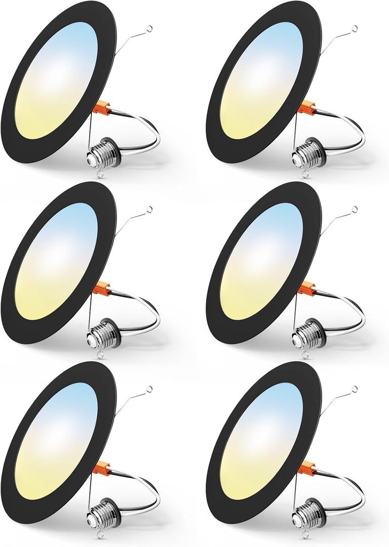 FREELICHT 6 Pack Retrofit LED Recessed Lighting 6 Inch, Selectable 2700K/3000K/4000K/5000K/6000K, Dimmable Flat LED Can Lights, 10W=110W, 1000LM, IC & Damp Rated, ETL & FCC, Black