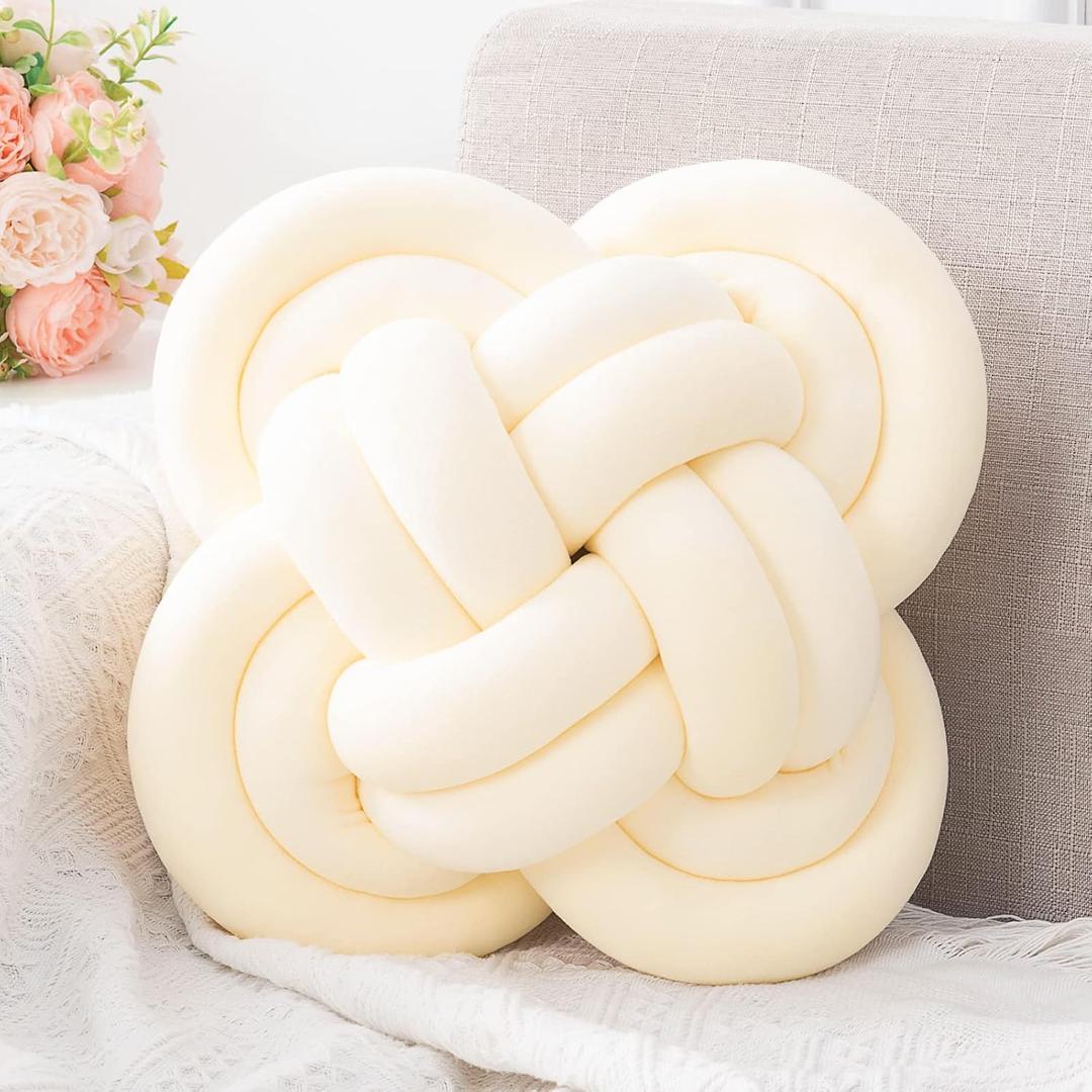 Xiashrk Knot Pillow, Decorative Throw Pillows with Soft Plush for Couch, 12" Knotted Pillows Ivory White Dorm Room Decor Knot Pillow Ball Decorative Cushion for Bed Living Room