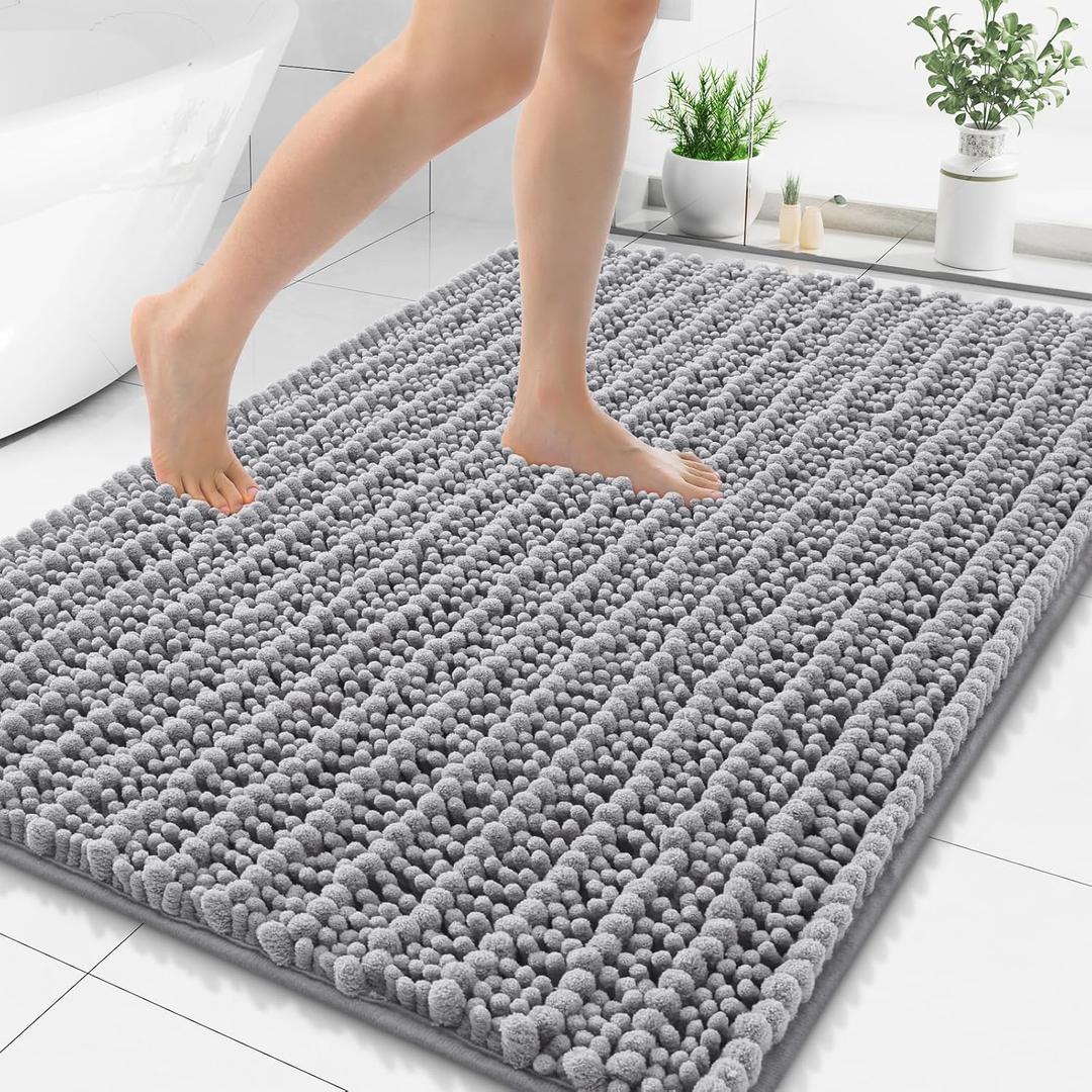 Smiry Bathroom Rugs Mat 71x47, Extra Soft Absorbent Chenille Bath Rugs, Non Slip Rubber Backing Machine Washable Quick Dry Bath Mats for Bathroom Floor, Tub, Shower, Home Decor Accessories, Grey