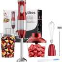 Keylitos 5 in 1 Immersion Hand Blender Mixer, [Upgraded] 1000W Handheld Stick Blender with 600ML Chopper, 800ML Beaker, Whisk and Milk Frother for Smoothie, Baby Food, Sauces Red,Puree, Soup (Red)