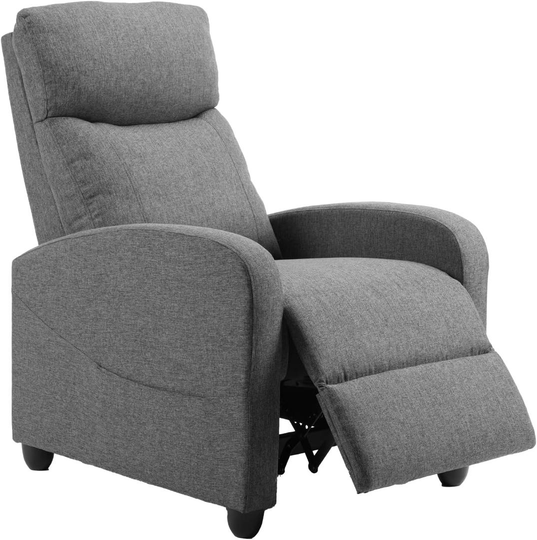 Sweetcrispy Recliner Chair Fabric Recliner Sofa No Massage, Home Theater Seating with Lumbar Support, Adjustable Push Back Overstuffed High-Density Sponge Reclining for Living Room, Slate Gray (27.2"D x 34.3"W x 38.6"H, Grey)