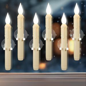 6 Pcs Sensor Dawn to Dusk Window Candles, Flickering Battery Candles for Windows, Ultra Bright Fake Candle Lights with Suction Cup, Led Candlesticks for Xmas Home Decor, White Light
