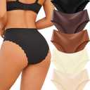 FINETOO Seamless Underwear for Women High Waisted Panties Scalloped Edge Sexy Cheeky Bikini No Show Briefs XXL 5 Pack