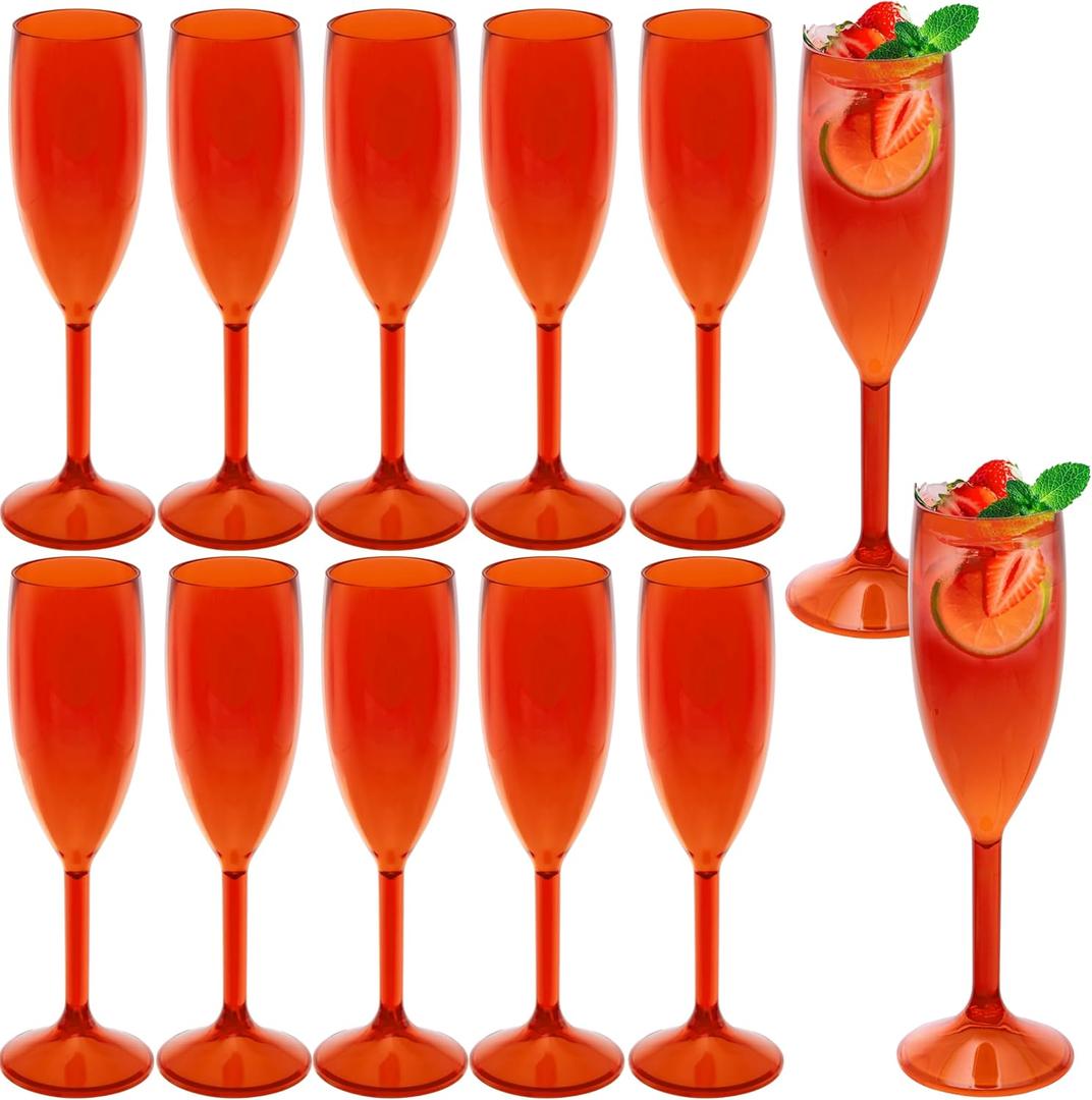 12 Pcs Champagne Flutes 5.4OZ Plastic Champagne Glasses Wine Glasses Plastic Goblets for Parties Mimosa Bar Glasses Stemmed Drinking Cups for Wedding Celebration Christmas Birthday Bride (Clear Red)
