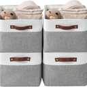 DECOMOMO Storage Bins, Large Fabric Storage Baskets for Shelves, Decorative Linen Closet Organizer, 15 x 11 x 9.5 inches (Grey & White, 4 Pack)