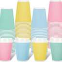Whaline 100 Pcs Spring Pastel Color Disposable Coffee Cups with Lids Paper Cups 12 Oz Yellow Pink Blue Green Corrugated Ripple Wall Insulated Hot Cup for Spring Summer Home Office Party Supplies