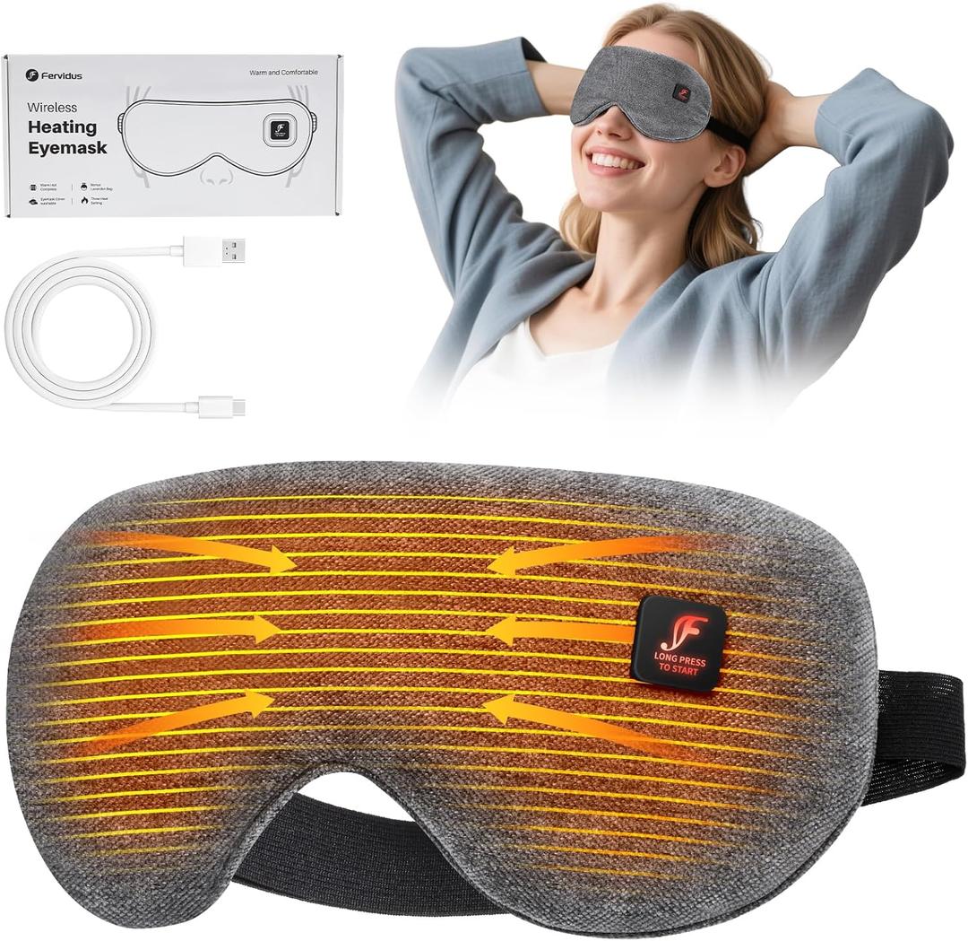 Fervidus Heated Eye Mask, Cordless Warm Eye Compress for Dry Eyes, Rechargeable, Eye Heating pad for Women Men, Washable Cover (No Lavender Bag)
