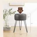 LUE BONA Faux Leather Vanity Stool Chair for Makeup Room, Grey Stool for Vanity, 19 Height, Tufted Small Vanity Chair with Metal Legs, for Bedroom, Living Room