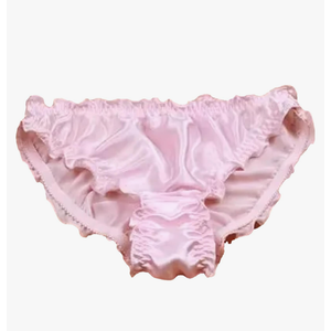 Women Briefs Panties Underwear Ruffles Edge Mid Waist Silk Woven Solid XL