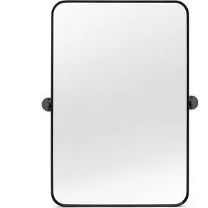 20" x 30" Pivot Rectangle Bathroom Mirror Tilting Beveled Black Metal Framed Vanity Mirrors for Wall, Tempered Glass