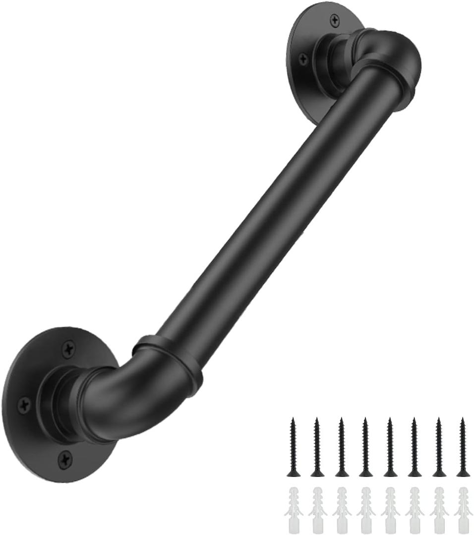 2FT Industrial Stair Railing Wall Mount Staircase Handrail 1.3 Pipe Hand Rail for Steps Grab Bar Foot Rail Vintage Pipe Railing Black Deck Handrail for Outdoor Indoor Stairs Porch