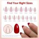 4 x Short Almond Press On Nails, Durable Reusable Glossy Artificial Nails Kit with Adhesive Tabs, 24 Pcs 12 Sizes for Fashion Women, Perfect for for Daily Outfits, Party or Date, Red