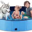 Jasonwell Foldable Dog Pet Bath Pool Collapsible Dog Pet Pool Bathing Tub Kiddie Pool Doggie Wading Pool for Puppy Small Medium Large Dogs Cats and Kids 63" Blue (Mdf Wood Blue) XXL