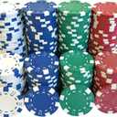 SEETOOOGAMES 200 Pieces 11.5g Clay Composite Dice Striped Casino Poker Chips- 4 Colors (Red, Green, White and Blue)