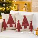 2 Pack Christmas Pillow Covers 18 x 18 Inch Red Tufted Christmas Tree Decorative Throw Pillow Covers Soft Tufted Cushion Pillowcase with Textured Trees for Sofa Couch Bedroom Holiday Decor