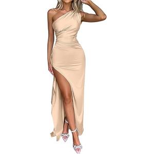 Memoriesea Women's Sexy One Shoulder High Split Cocktail Wedding Party Maxi Dress, Small 