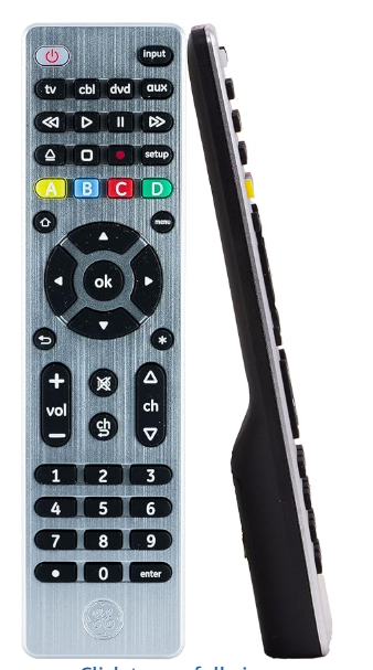 GE Universal Remote Control for Samsung, Vizio, LG, Sony, Sharp, Roku, Apple TV, TCL, Panasonic, Smart TVs, Streaming Players, Blu-ray, DVD, 4-Device, Silver, And Bell Handlebar Phone Mount