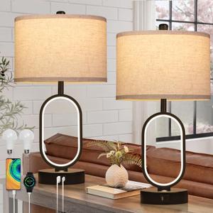 NITOWOLF 23" Bedside Lamps Set of 2, Farmhouse 3-Way Dimmable Touch Lamps for Nightstand, Built-in Night Light Bedside Table Lamp with USB A+C Ports, Black Table Lamp, LED Bulbs Included