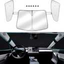 Windshield Sunshade for Tesla Model Y Front and Side Window Sunshade, 2 in 1 Integrated Sun Visor Cover for Tesla Model Y 2021-2023 2024 2025, Folding Heat Insulation Windshield Sunshade